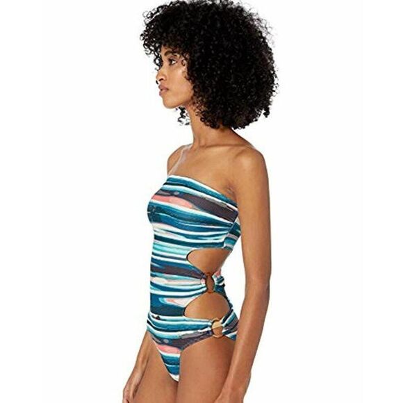 Vince Camuto 12 Banboo stripe ring side one piece marine Swimsuit - New - Picture 3 of 5
